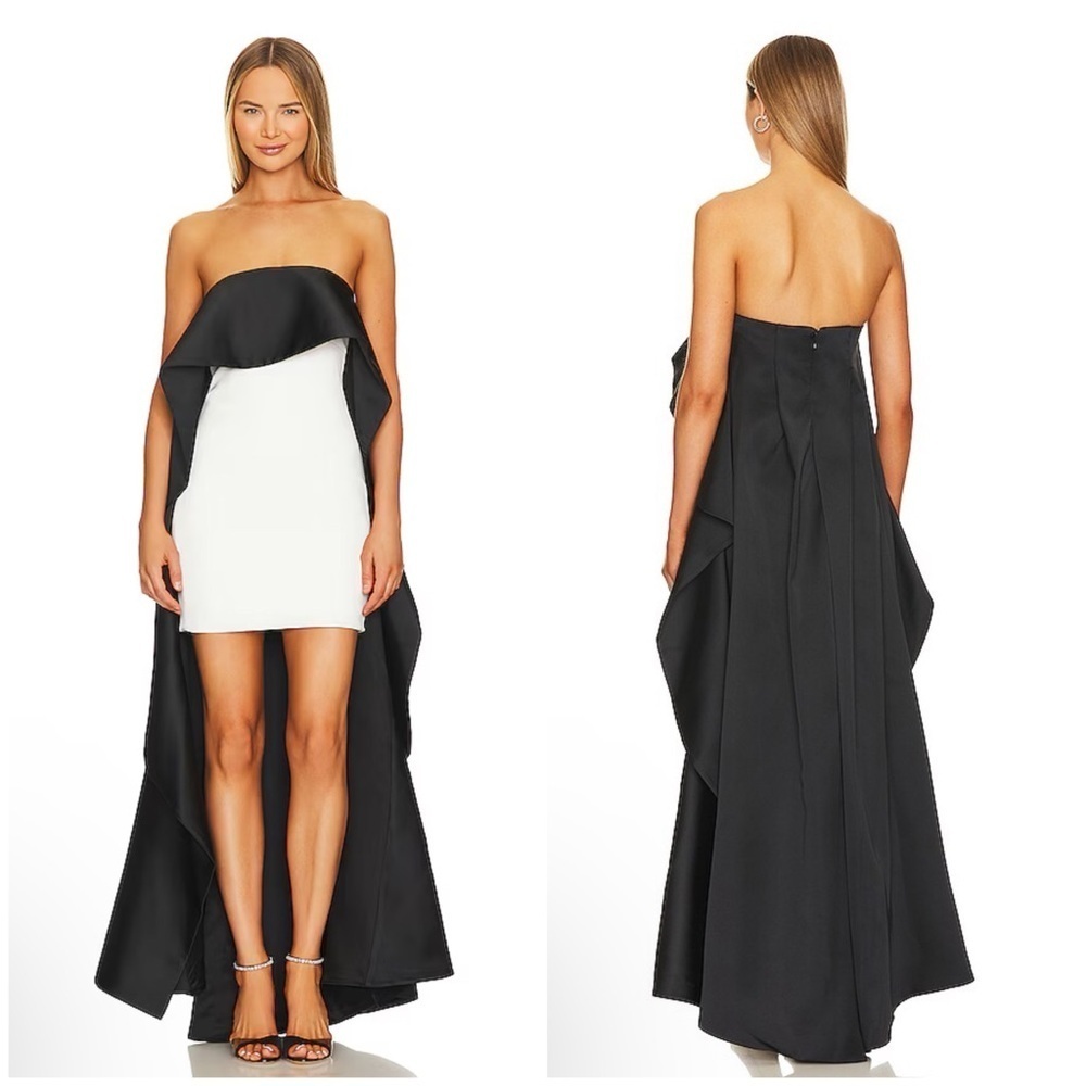 Alice and Olivia Theda Strapless Hi Lo Mini Dress in Ecru & Black Size 8